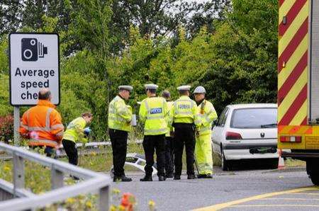 Police at the scene of the crash on Princes Road, Dartford.