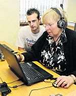 Ramsgate Argyle Centre SES Tutors. Nick Holloway helping Sheila Bligh.