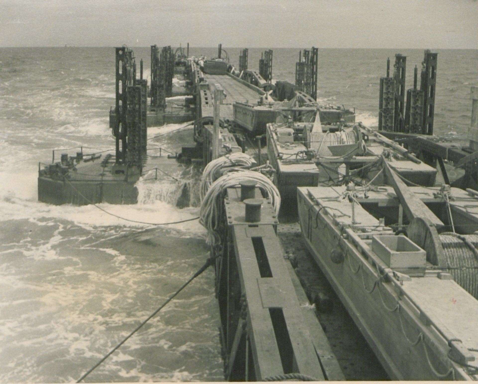 A section of the harbour being towed across the channel. Picture: Royal Engineers Museum
