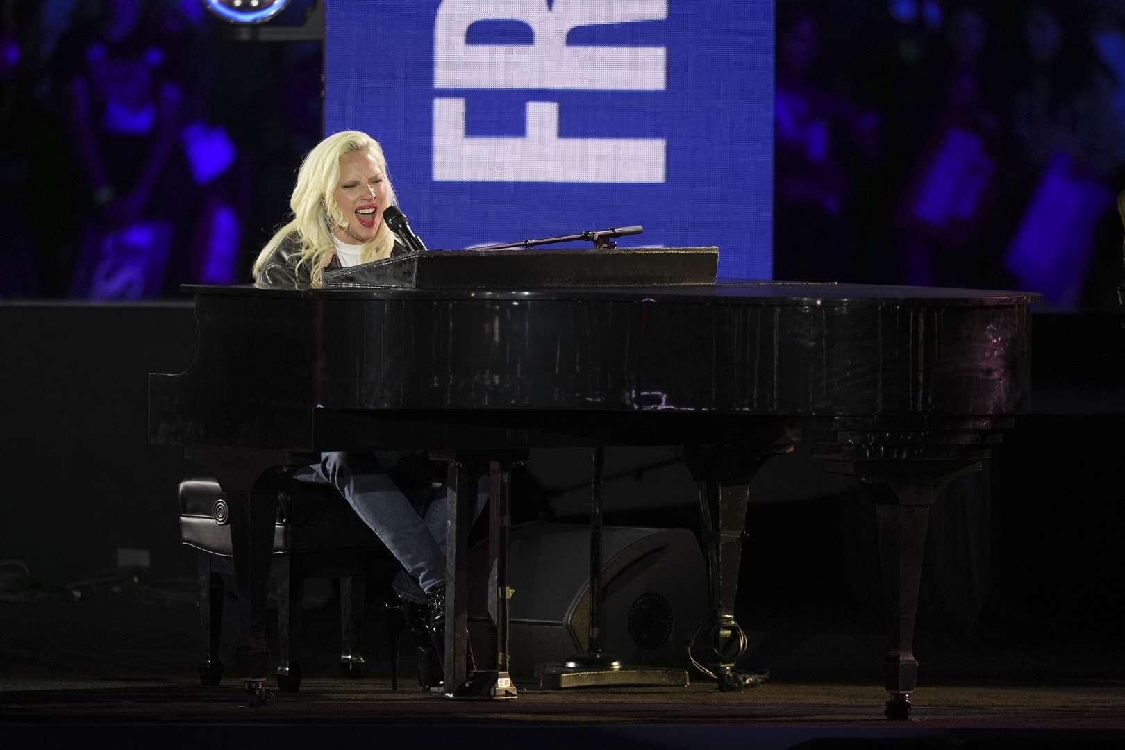 Lady Gaga performs at a campaign rally supporting Democratic presidential nominee Vice President Kamala Harris outside the Philadelphia Museum of Art, Monday, Nov. 4, 2024, in Philadelphia. (Matt Slocum/AP)