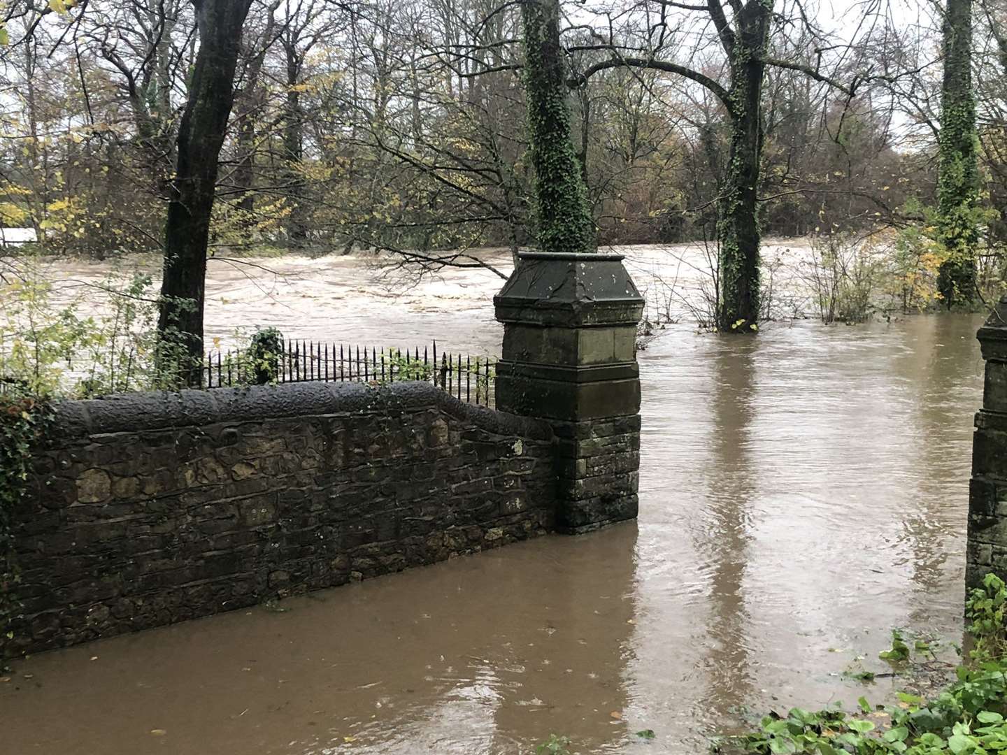 The River Taff flooding in Pontypridd, Wales (Ceri Davies/PA)