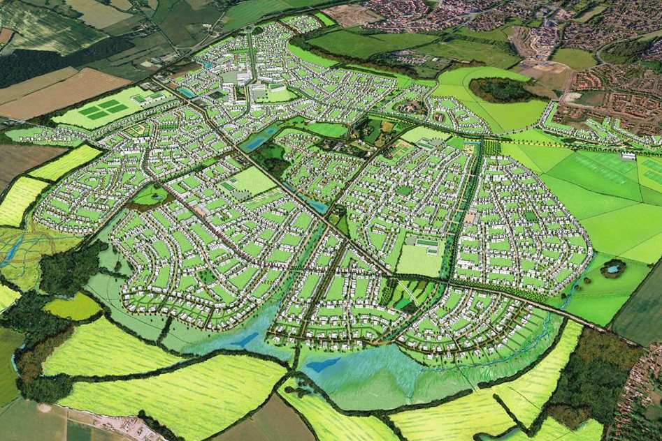 An artist's impression of the development up to 5,750 homes, along with schools and a high street at Chilmington Green
