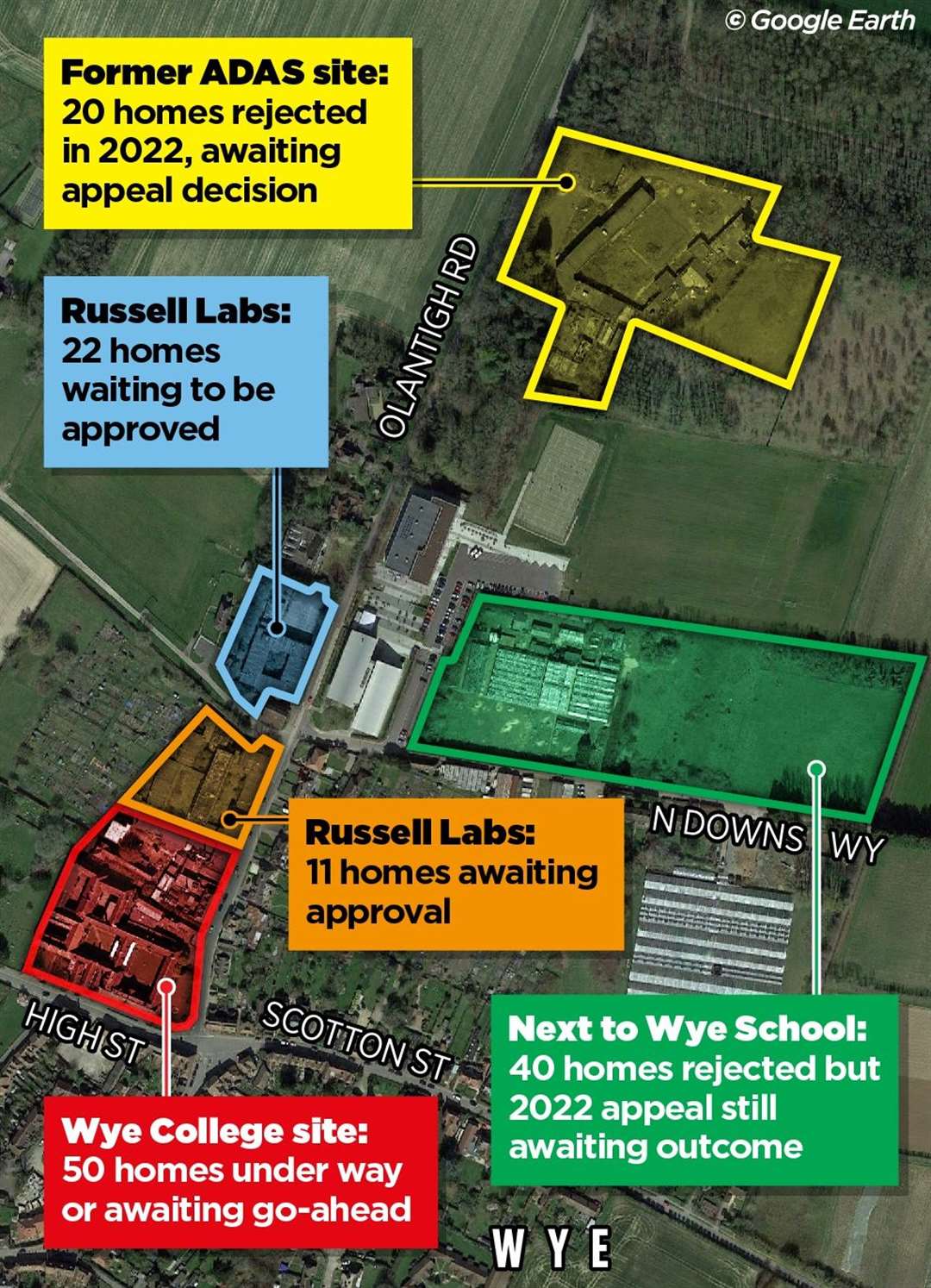 The current developments planned across 25 acres of Wye near Ashford