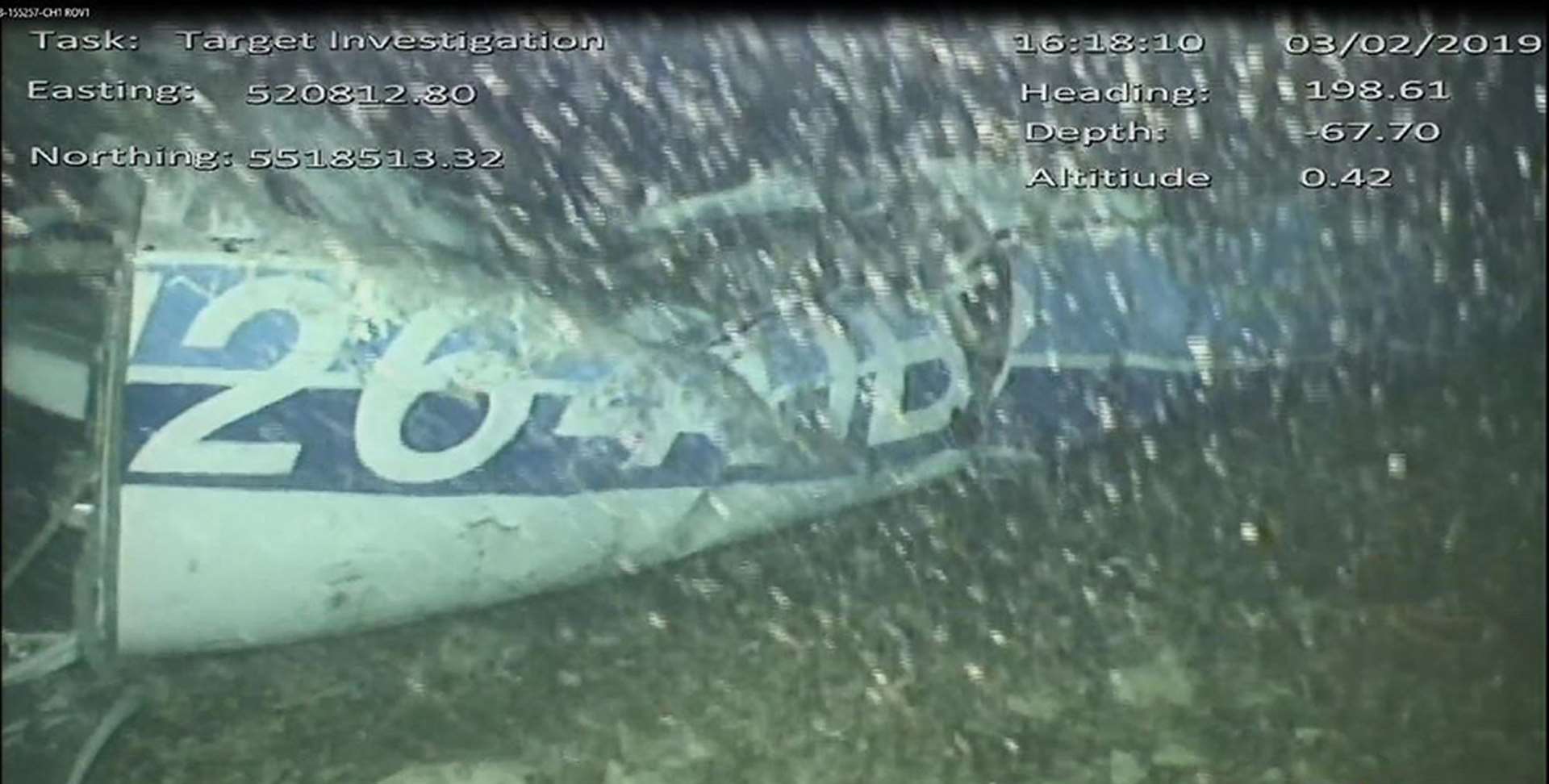 The rear left side of the fuselage, including part of the aircraft registration, in the wreckage of the plane after it was discovered in the English Channel (AAIB/PA)