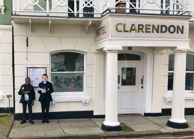 Daniel and Jeremy at the Clarendon Hotel in Gravesend, where they took their GCSE maths exams