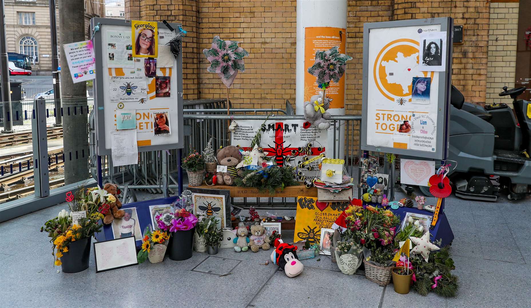 A memorial to the victims of the Manchester Arena bombing at Victoria Station in Manchester (Peter Byrne/PA)