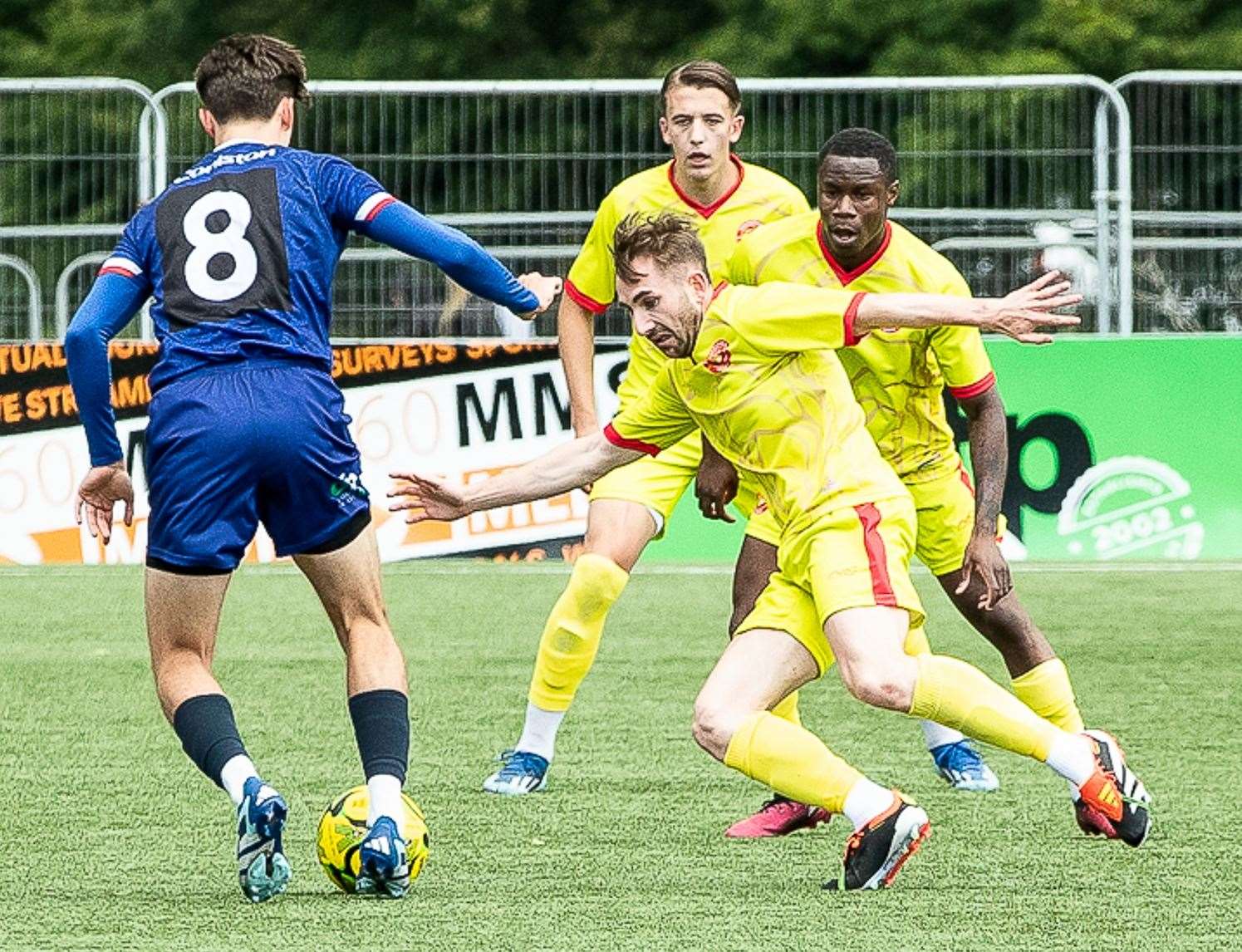 Whitstable's Mikey Dalton prepares to challenge Gate for the ball. Pictures: Les Biggs