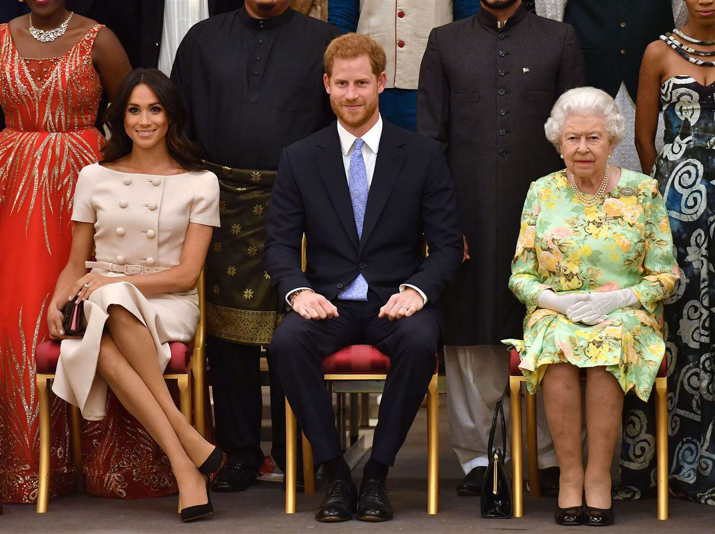 The Sussexes with the Queen (John Stillwell/PA)