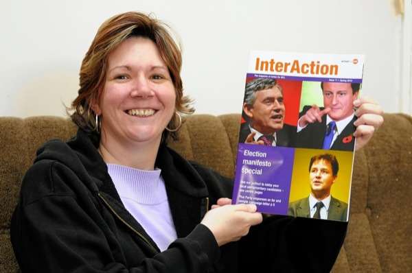 Rowena with the latest copy of the magazine for those with M.E.