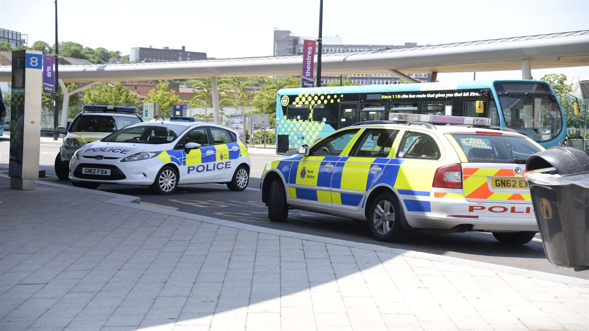 Police and ambulance vehicles at Chatham Bus Station