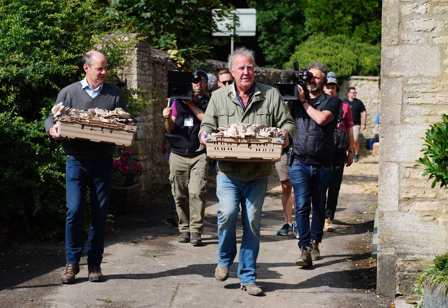 Jeremy Clarkson arrived at the pub at 10.40am, bringing produce inside (Ben Birchall/PA)