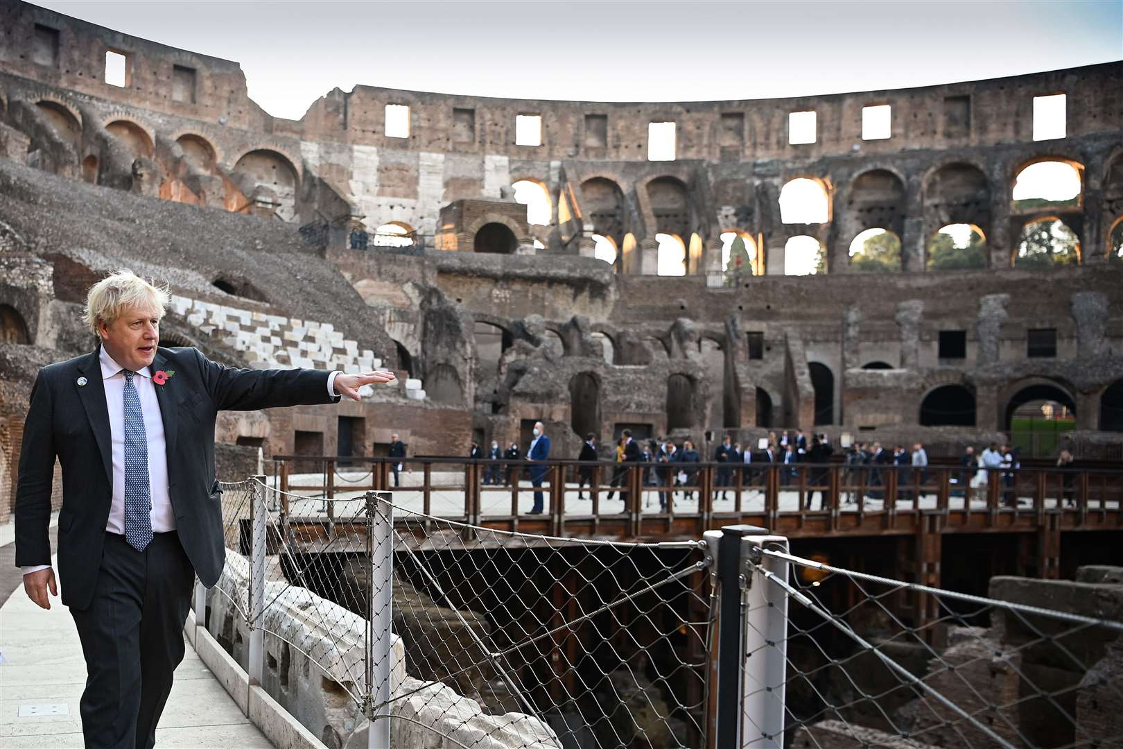 Prime Minister Boris Johnson visits the Colosseum during the G20 summit in Rome, Italy (Jeff J Mitchell/PA)