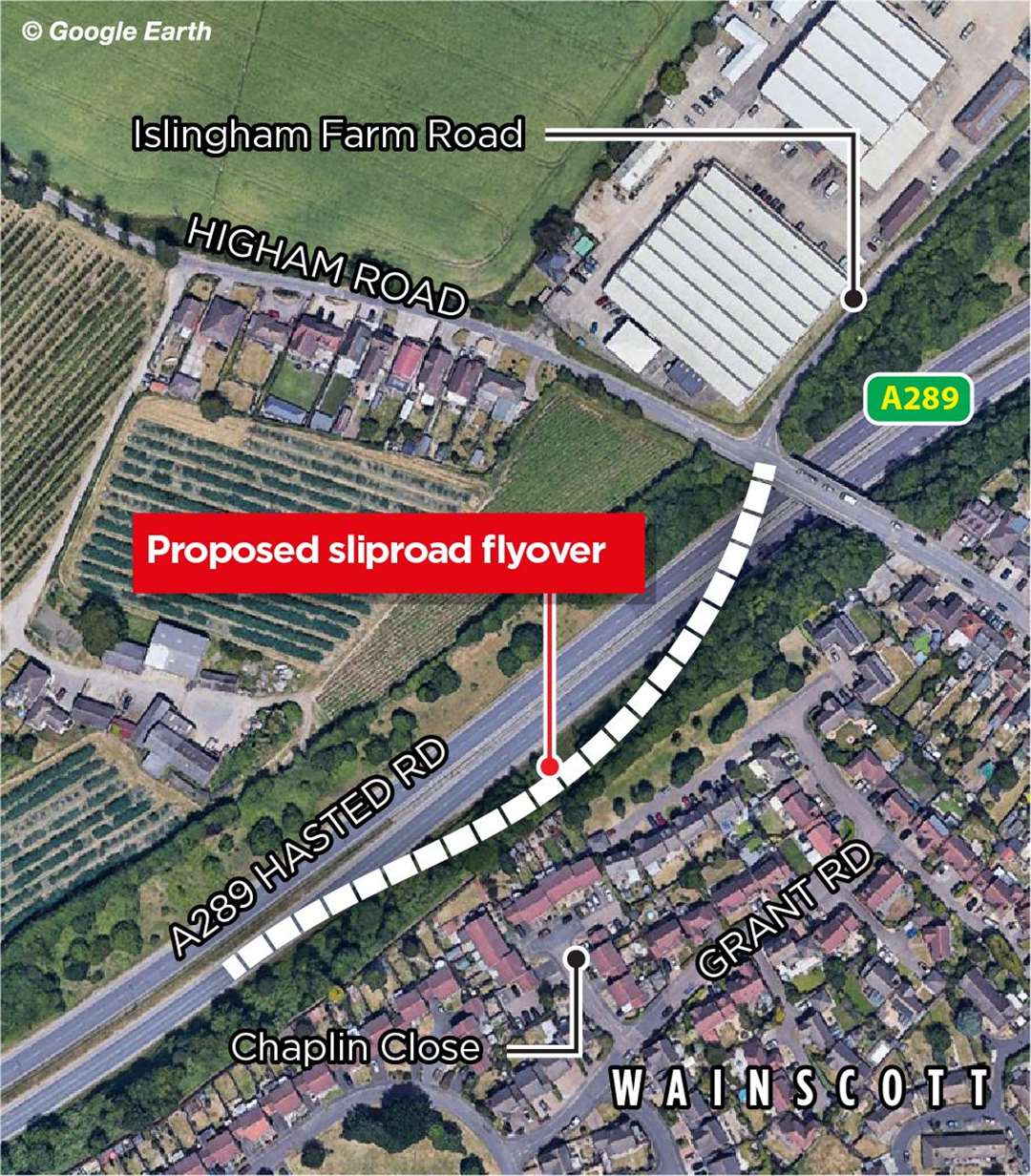 Map showing the location of the proposed flyover at Wainscott