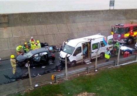 Emergency crews at the scene of the Age UK minibus crash in Marine Parade, Sheerness