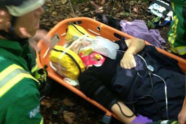 Jacky Gray was treated at the woodland scene for an hour before being taken to hospital