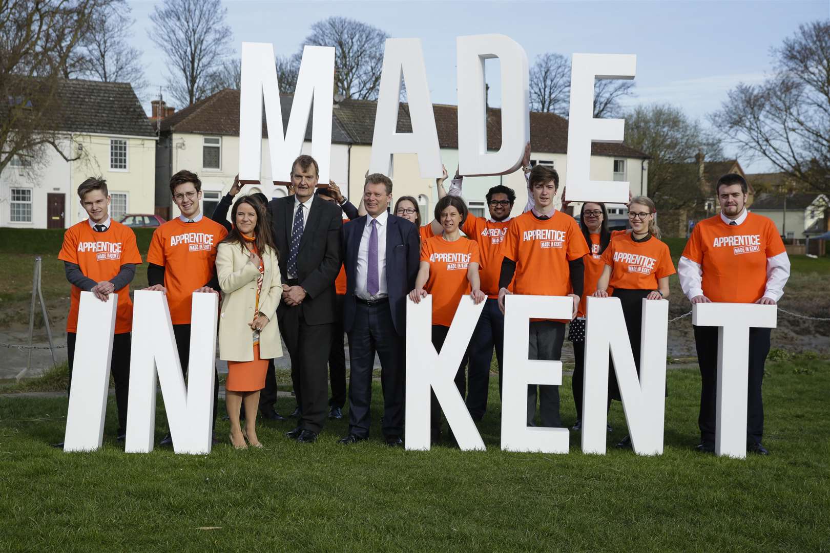 Apprentices with Angela Middleton, Cllr Paul Carter and Jonathan Neame