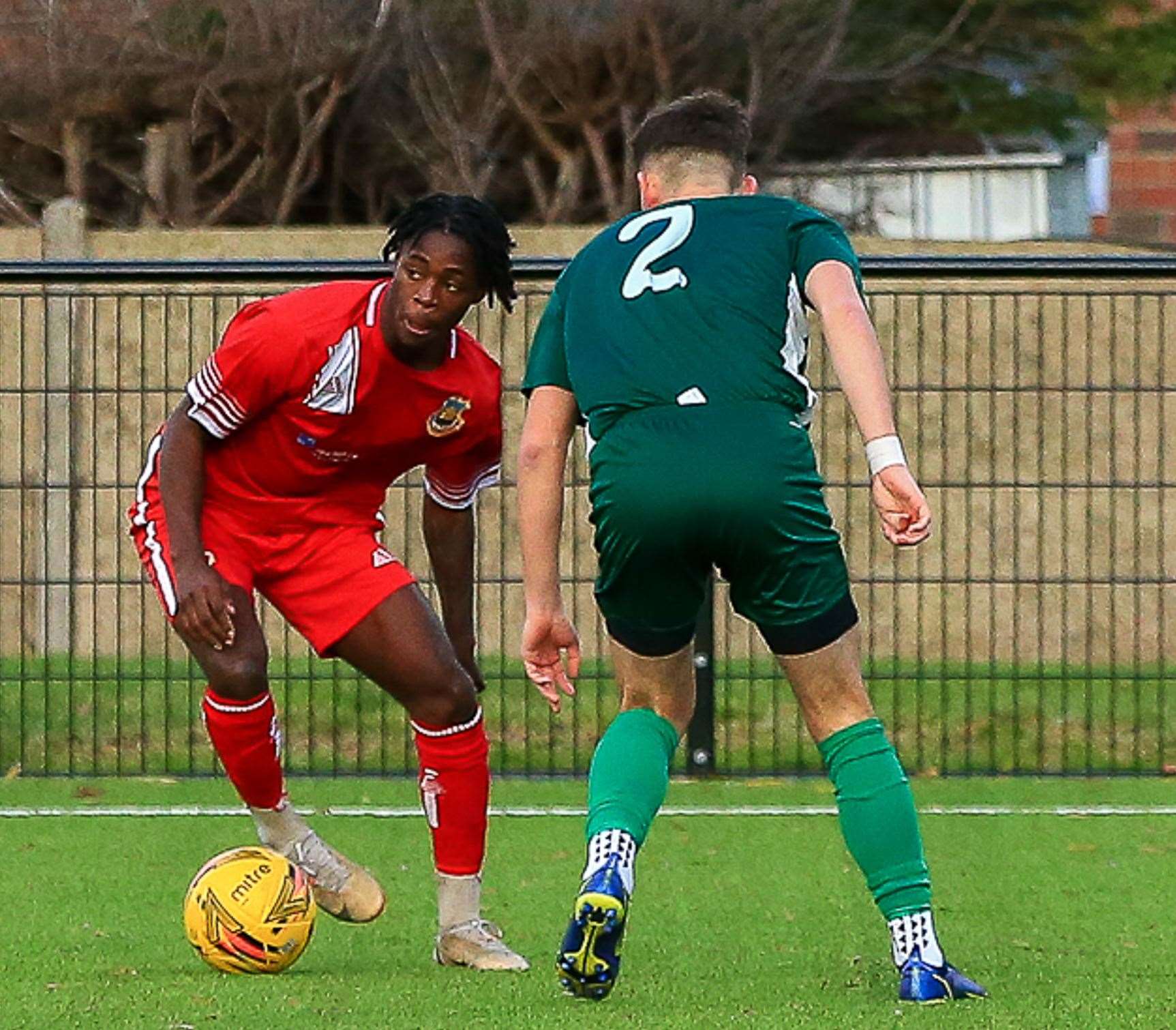 Victor Aiyelabola turns inside City defender Bleu Landau. Picture: Les Biggs