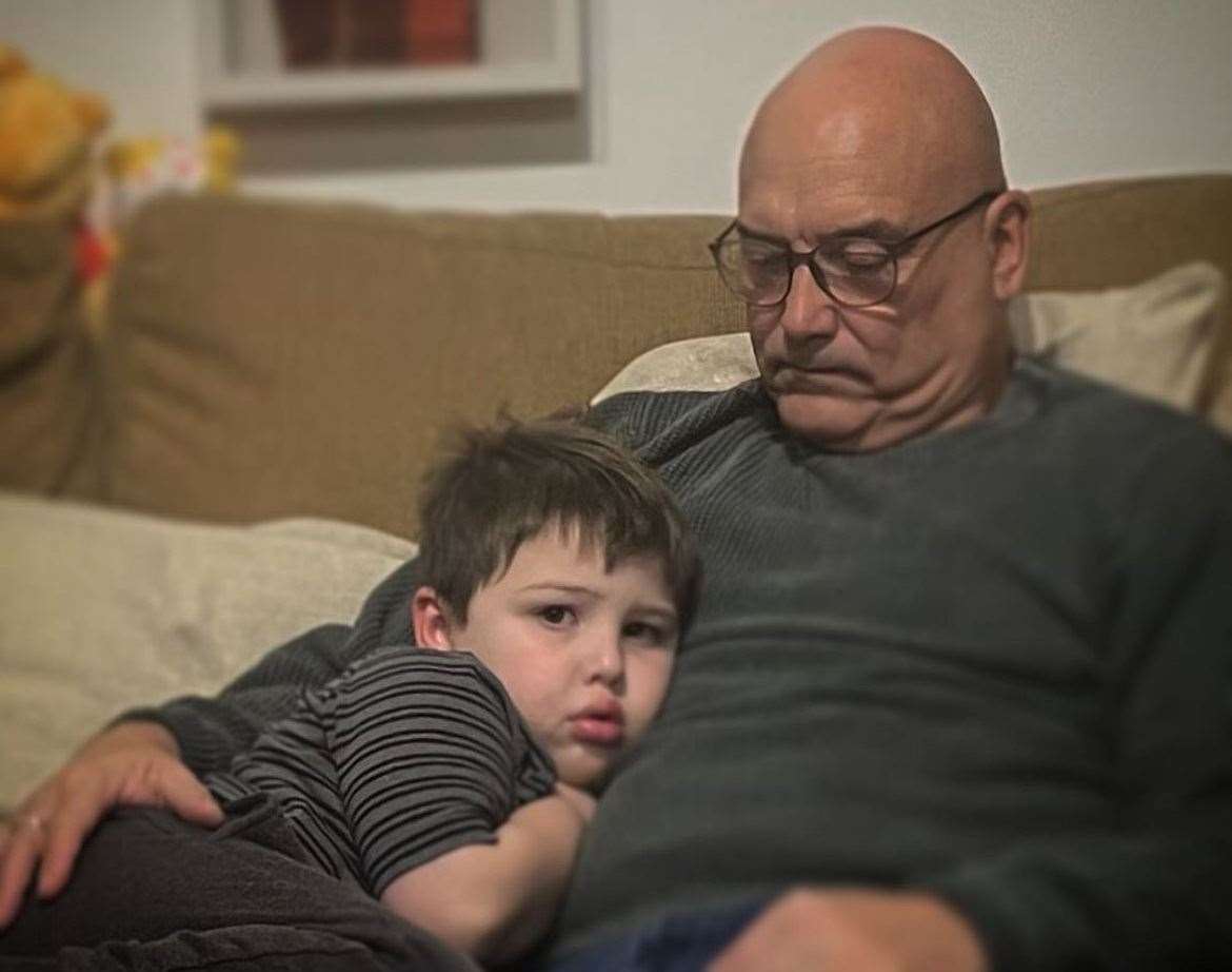 Gregg Wallace with his five-year-old son Sid, who has autism and is non-verbal. Picture: @GreggAWallace