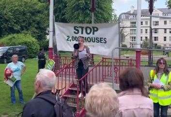 Julia Kirby-Smith speaking at the Save the Blean rally at Dan John Gardens, Canterbury. Picture: John Buckels/Save the Blean