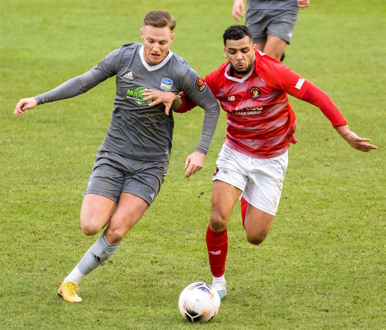 Ebbsfleet's Billy Clifford gets stuck in against Concord Rangers last weekend. Picture: Ed Miller/EUFC