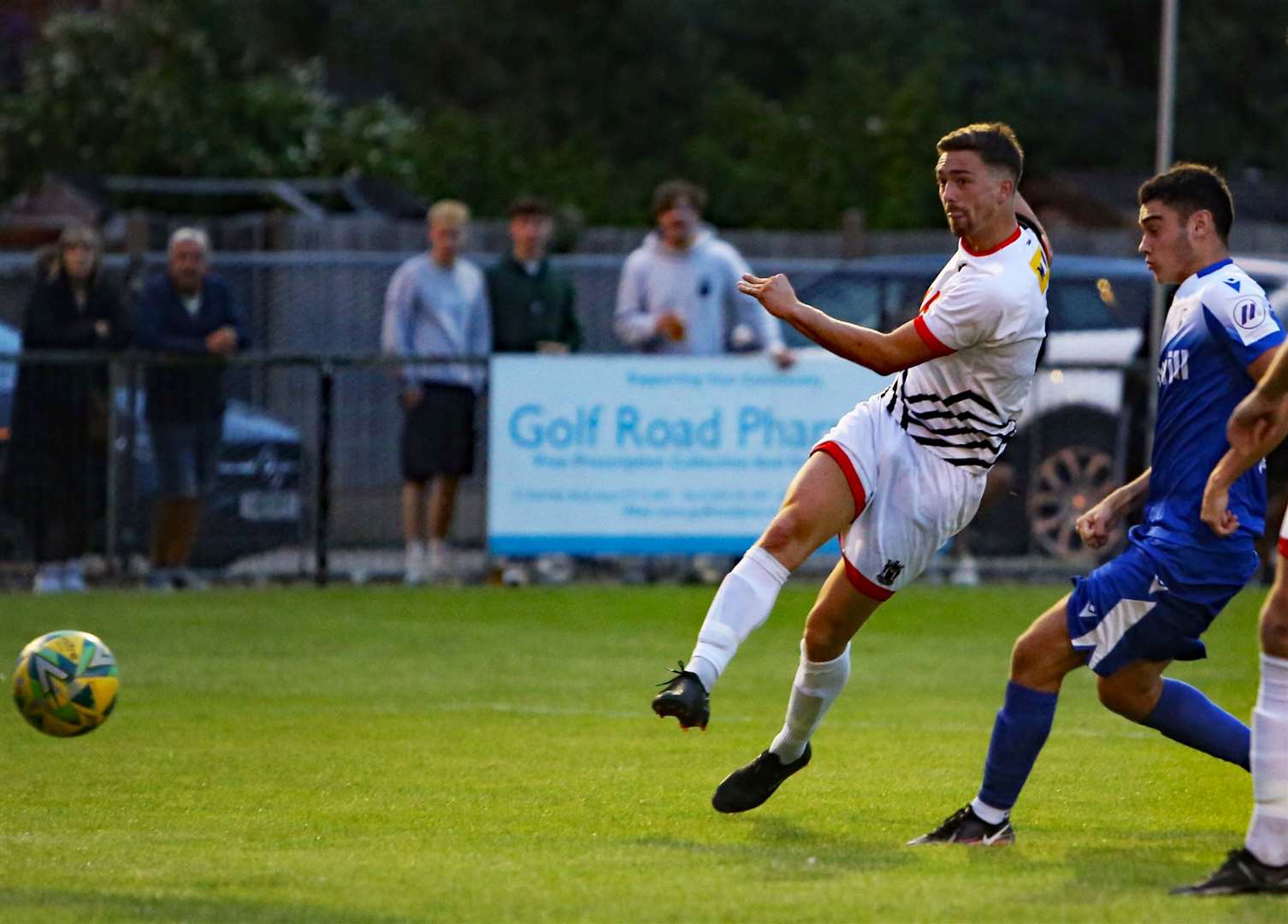 Billy Munday scores the winner for Deal Town in last Tuesday’s 1-0 friendly win over a Gillingham XI. Picture: Paul Willmott