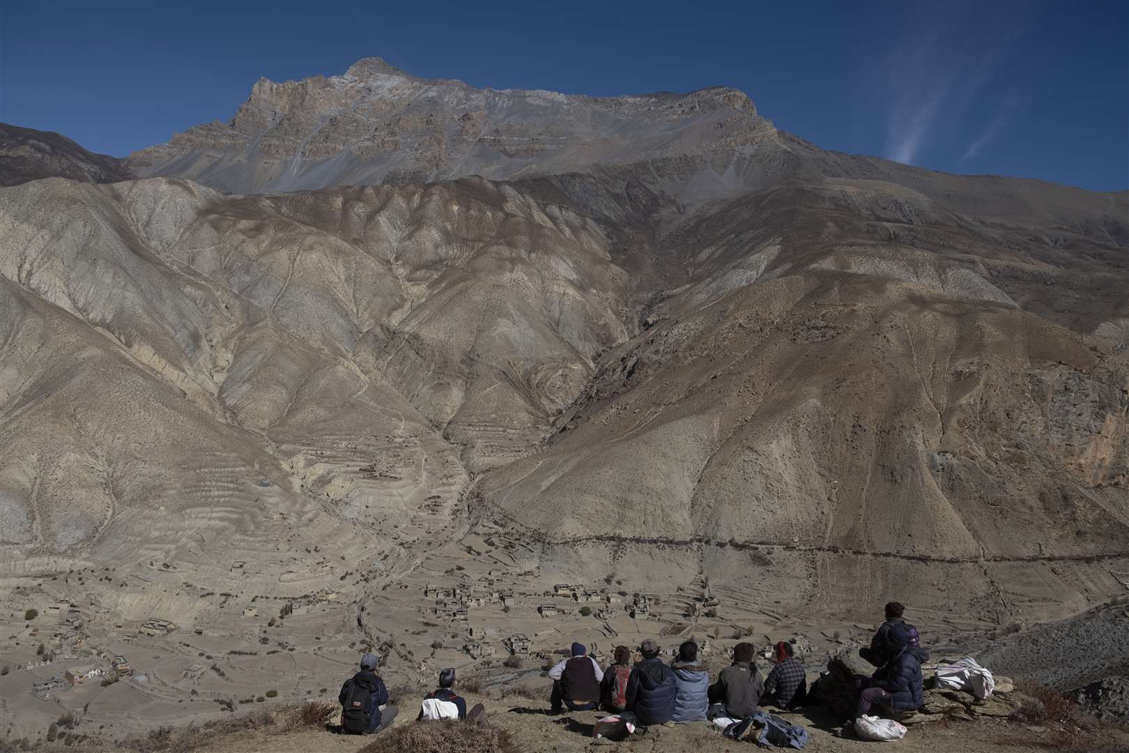 The team looks over Bhijer village, in the area where traps were set for the leopards (DNPWC/WWF Nepal/PA)