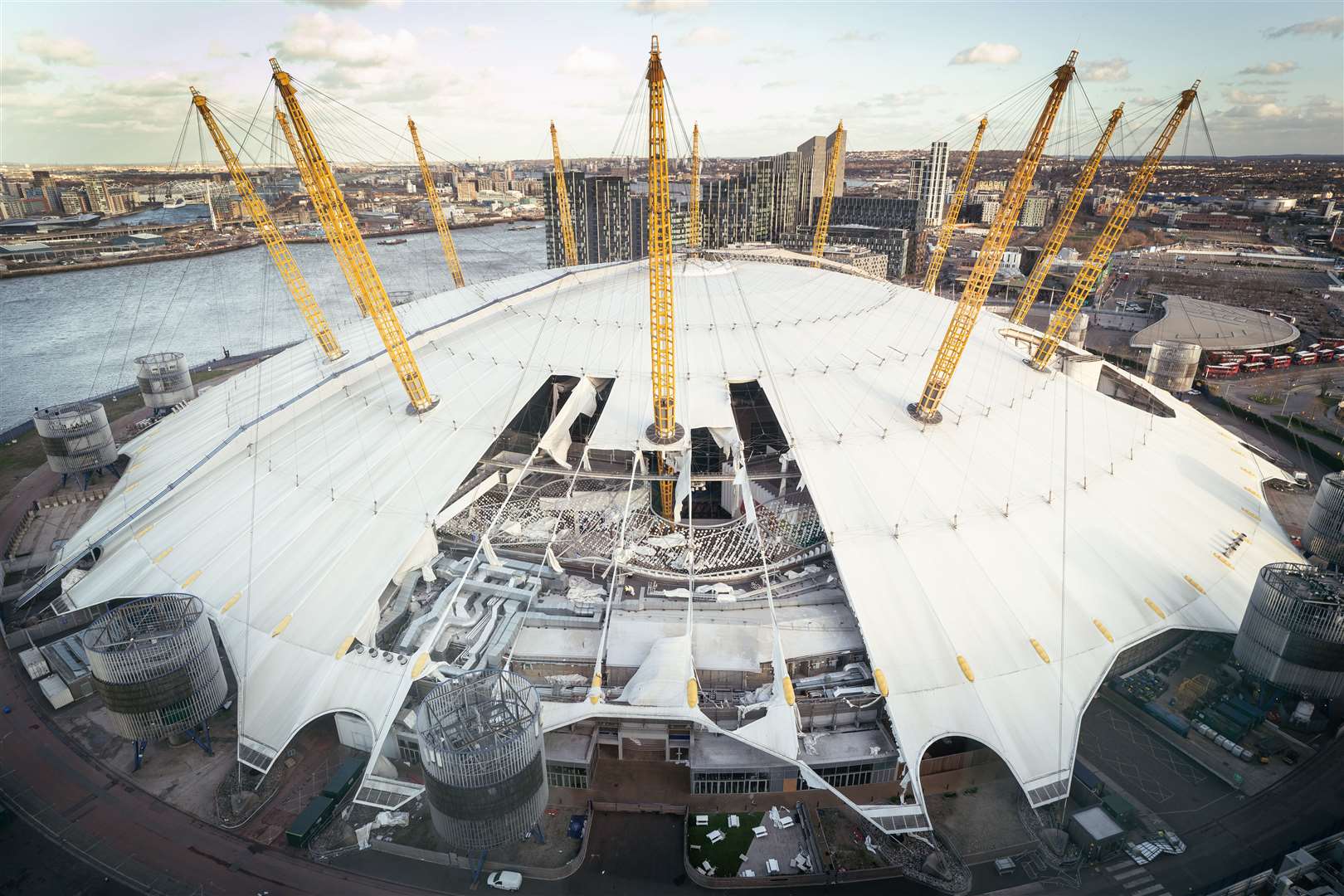 Damage to the roof of The O2 arena in south-east London, caused by Storm Eunice (Stefan Rousseau/PA)