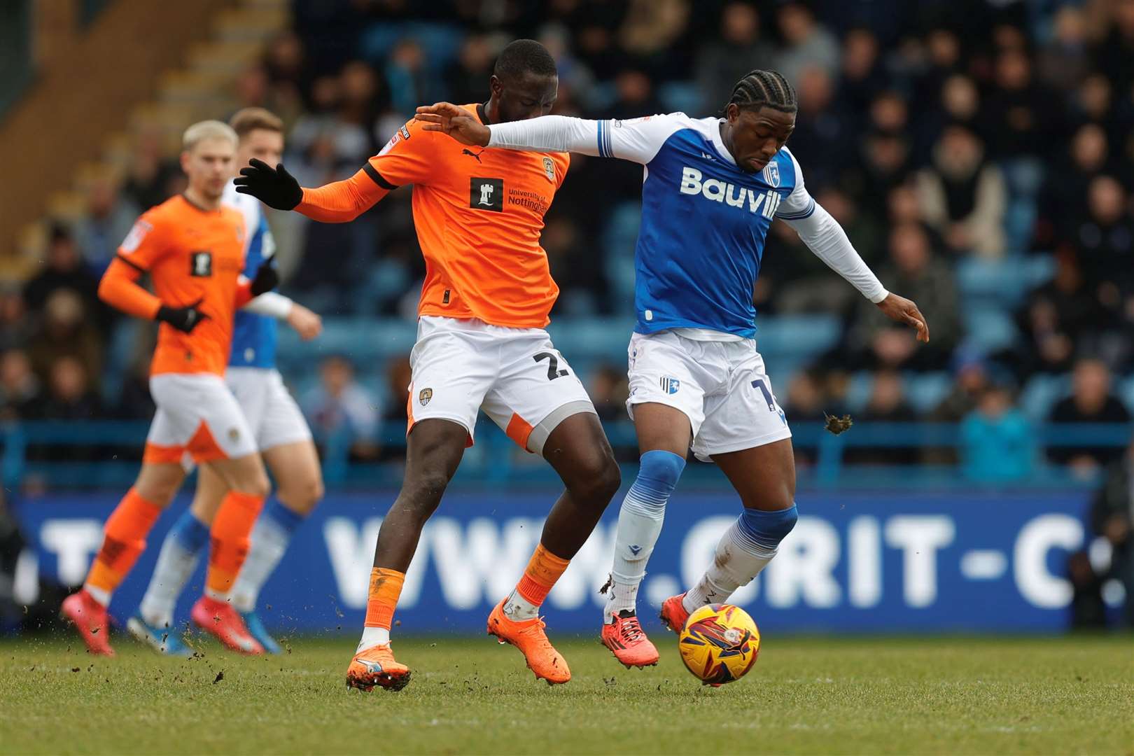 Nelson Khumbeni holds off a Notts County player Picture: @Julian_KPI