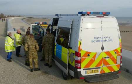 Bomb disposal experts at Dymchurch on Thursday, January 8