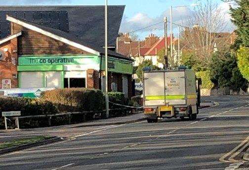 The bomb team at the scene yesterday afternoon