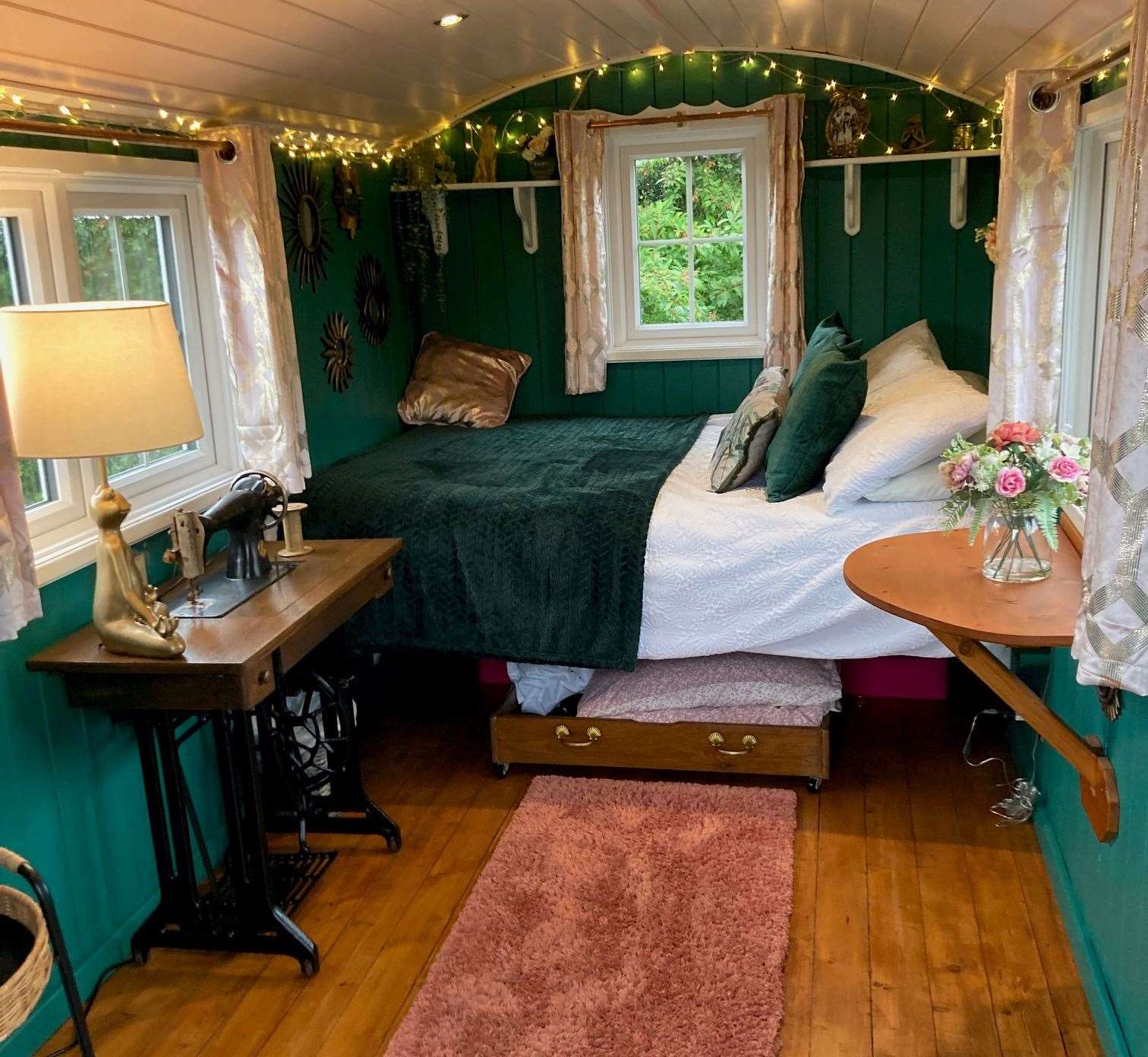 The beautifully cosy interior of the Pamela shepherds hut