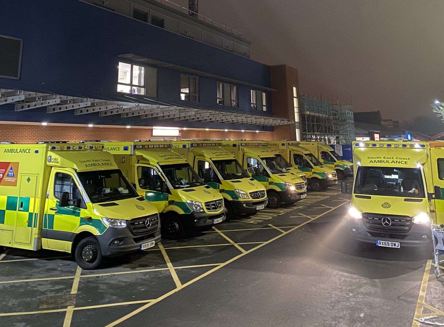 Ambulances waiting outside Medway hospital on December 29. Picture: Cameron Walker