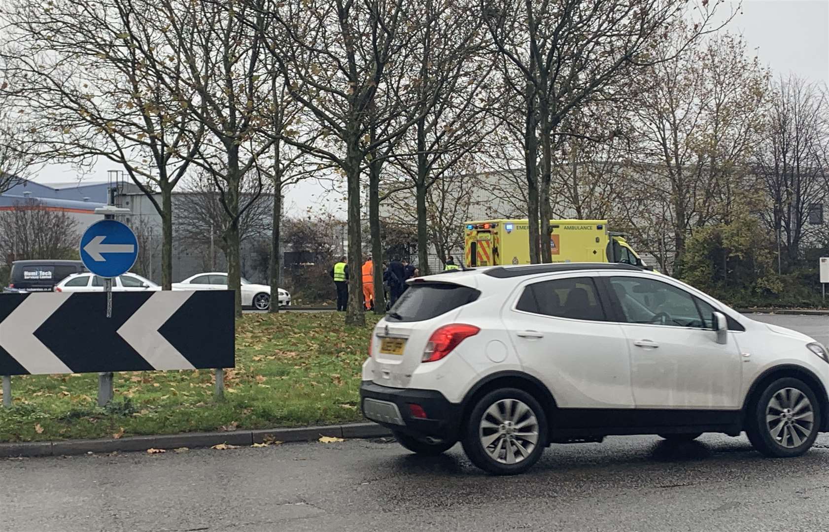 Paramedics on the roundabout between Anthonys Way and Sir Thomas Longley Road, Medway City Estate