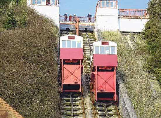 The Leas Lift - put at 'half track' to symbolise closure