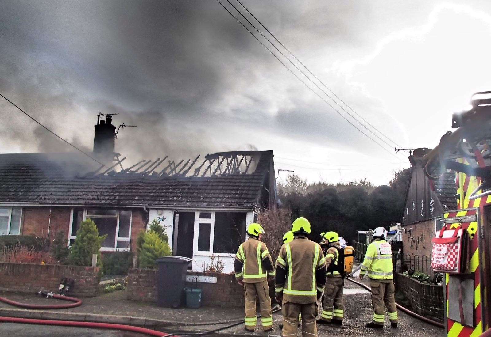 Fire rages through bungalow at Foremans Close, Tilmanstone