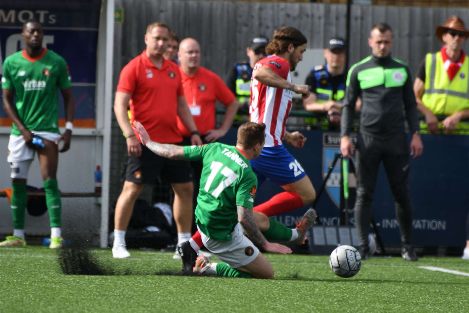 Darren Oldaker in action for Dorking Wanderers against Ebbsfleet United Picture: Barry Goodwin