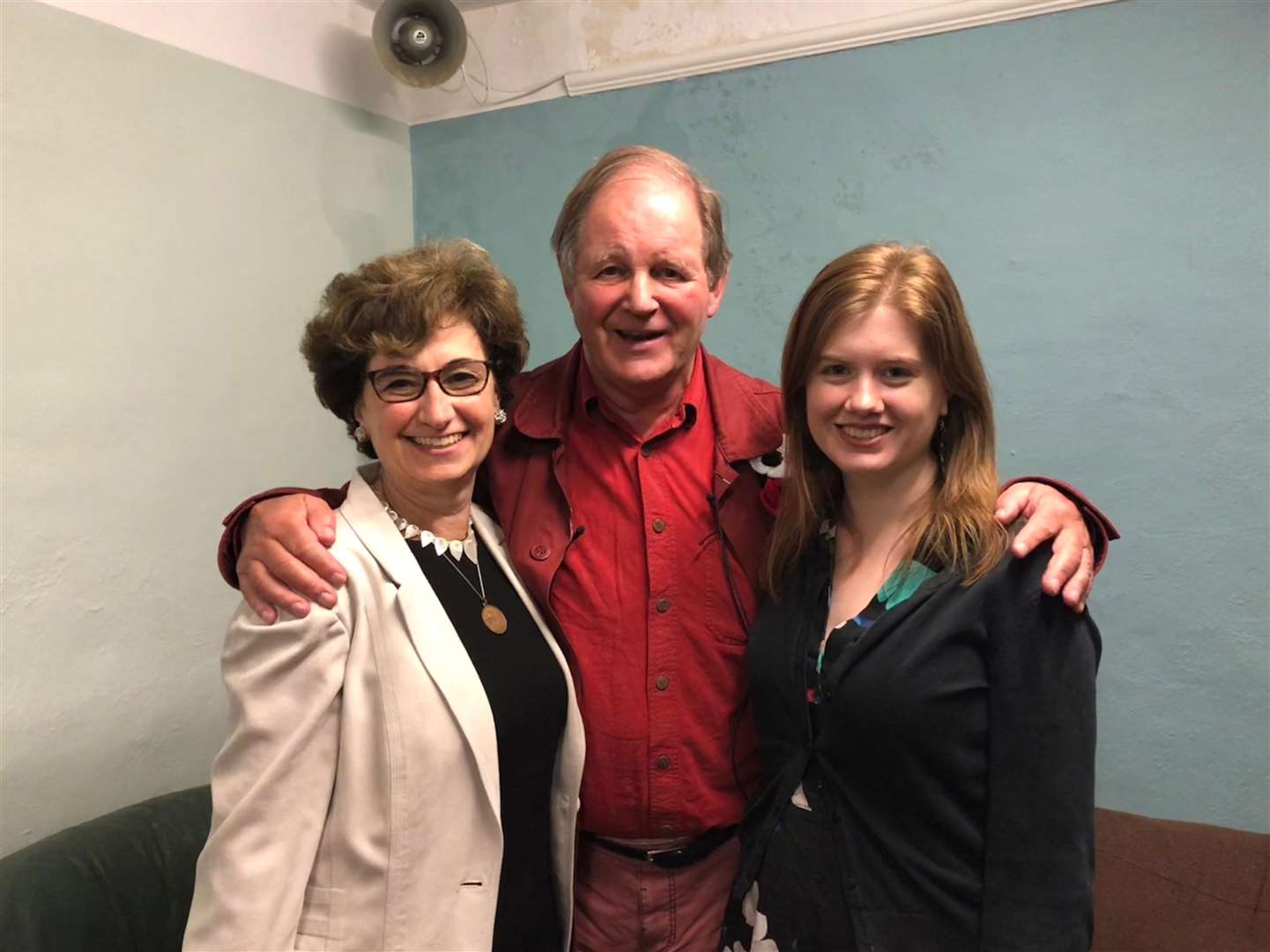 Nicolette Jones, Sir Michael Morpurgo and Rebecca Clee at the Tower Theatre, Folkestone