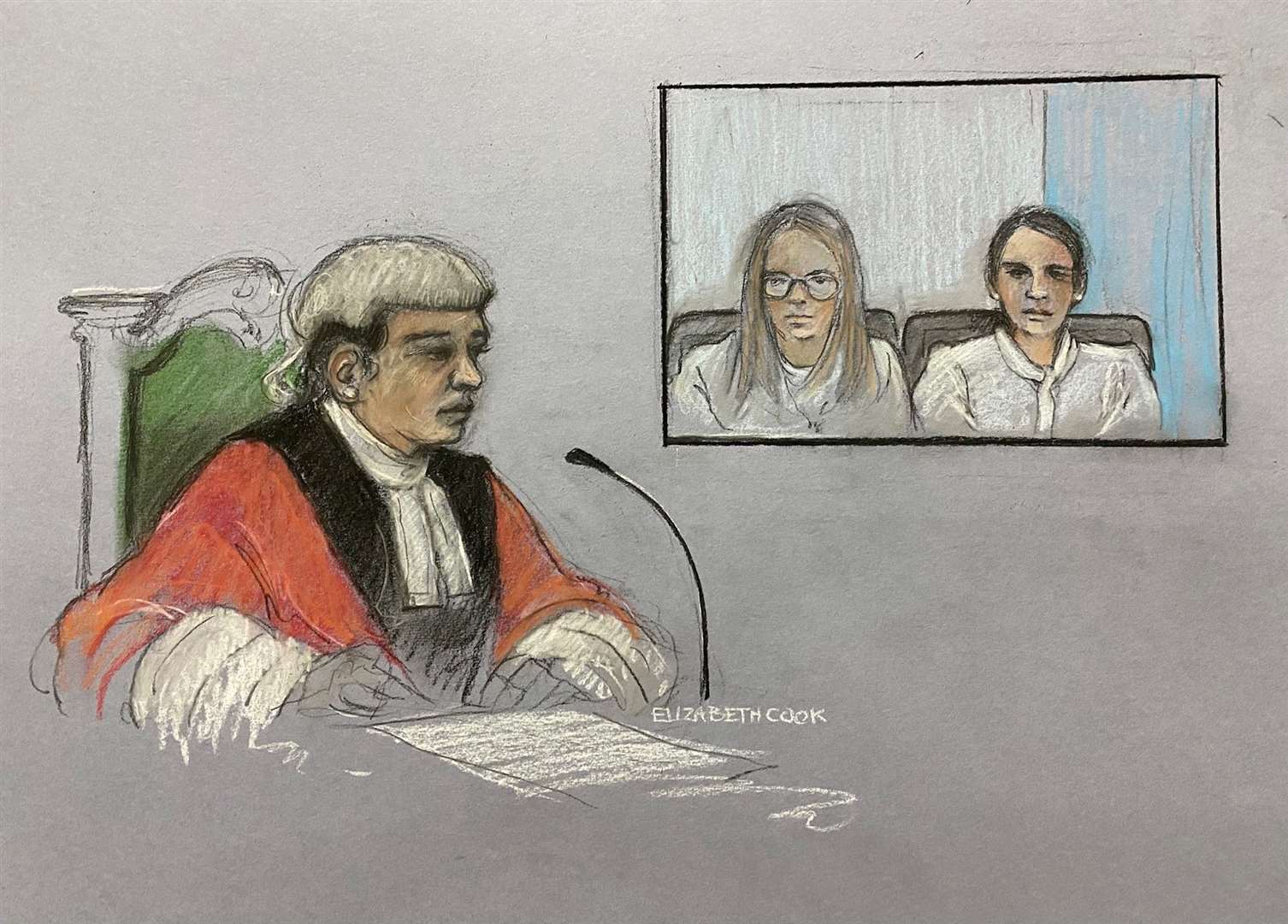 Mrs Justice Bobbie Cheema-Grubb at the Old Bailey, with Anne Sacoolas (on screen right) via video-link from the United States (Liz Cook/PA)