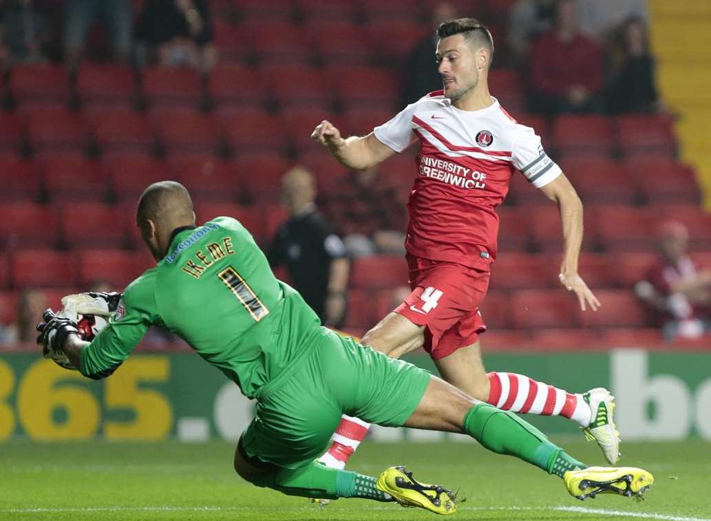 Charlton captain Johnnie Jackson is denied. Picture: Martin Apps