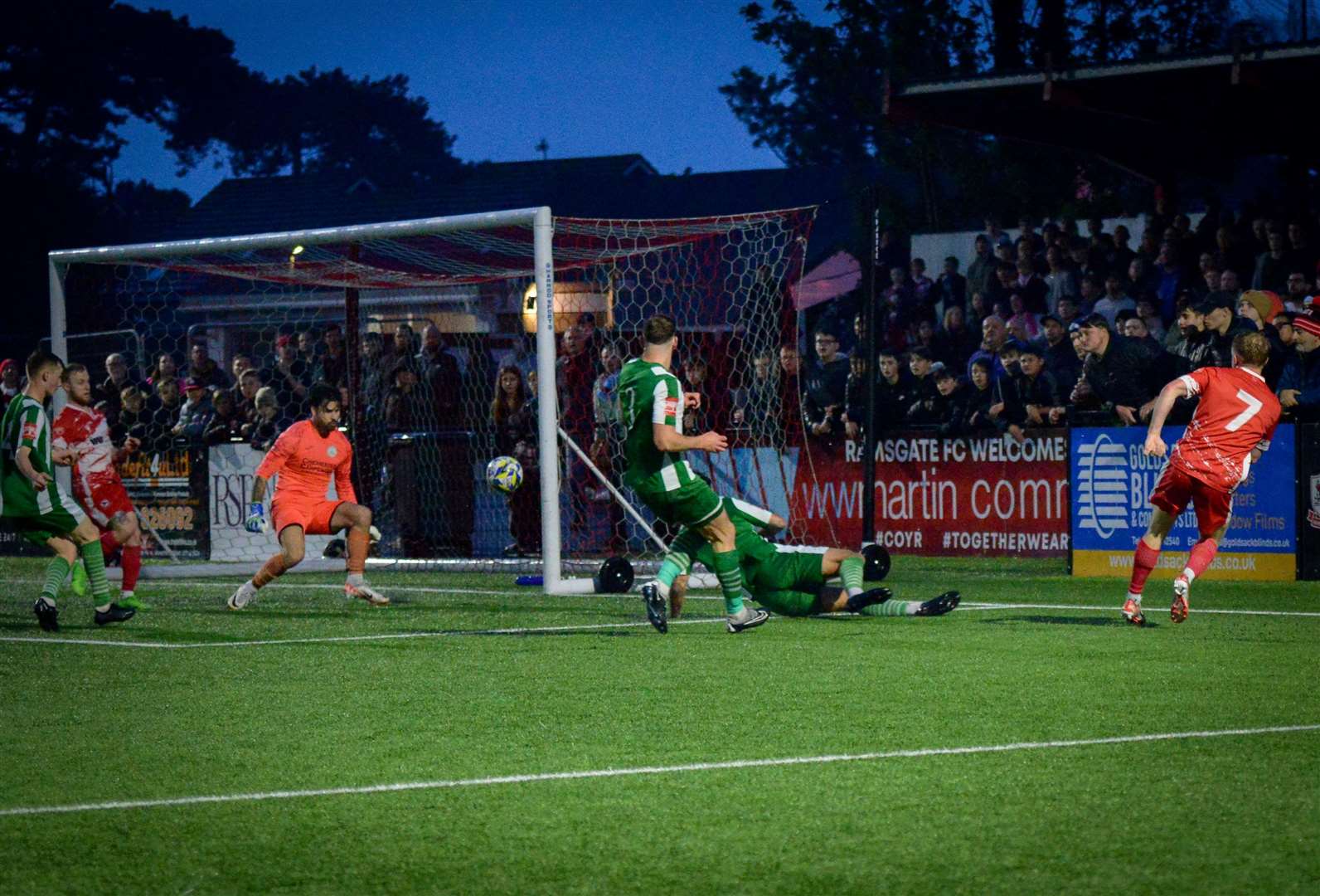 Benny Bioletti drives the ball across goal during the first half at Southwood. Picture: Stuart Watson