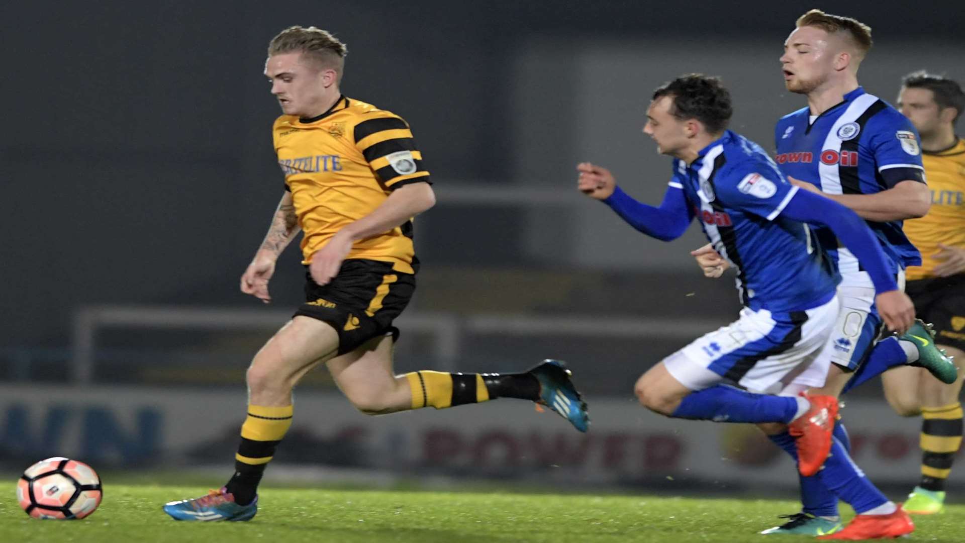 Maidstone's Bobby Joe-Taylor brings the ball forward. Picture: Barry Goodwin