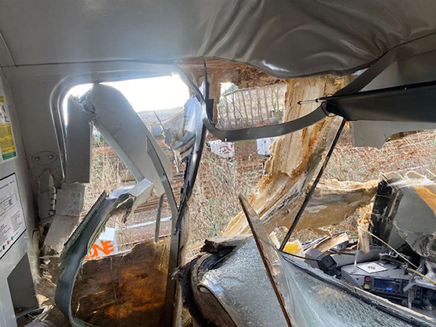 Damage to the driver’s cab of a ScotRail train in Broughty Ferry, Dundee, after it hit a tree on December 27 last year (RAIB/PA)