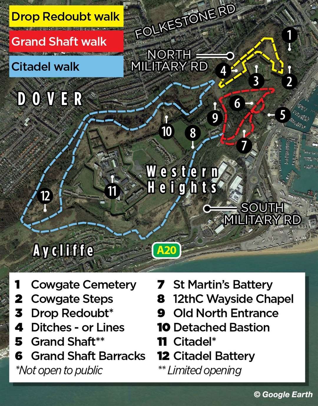 The three main circular walks on the Western Heights