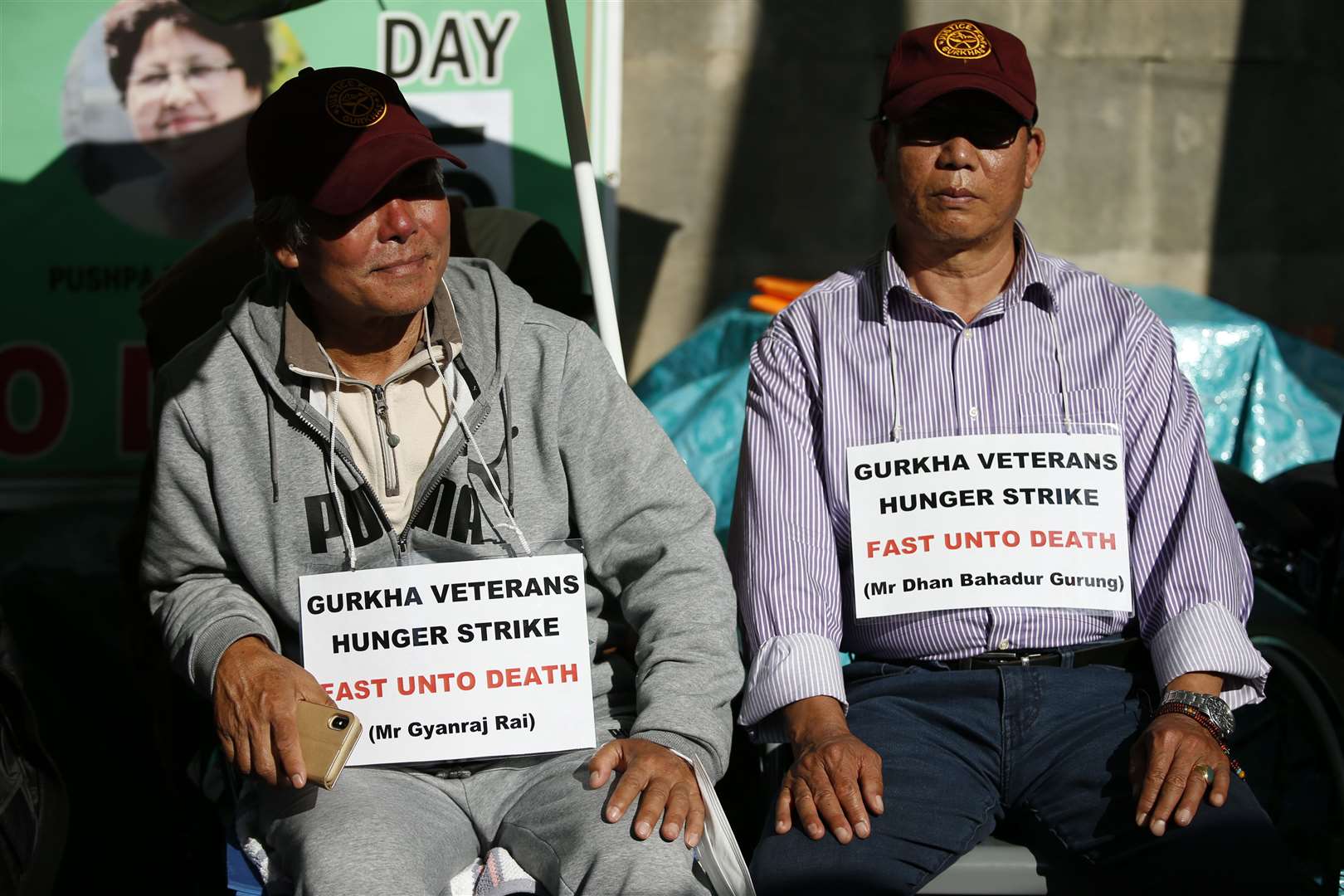 Gurkha veterans are protesting by hunger striking opposite Downing Street (Hollie Adams/PA)