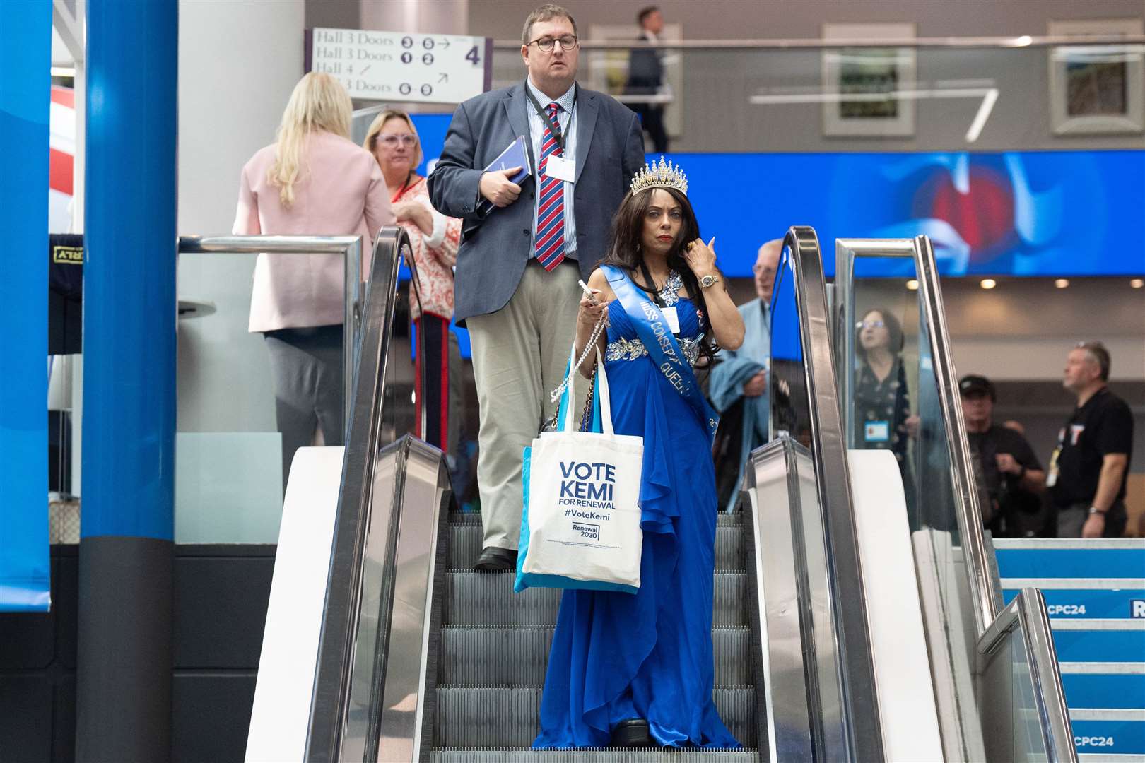 A woman with a Vote Kemi bag is seen during the Conservative Party Conference in Birmingham in September (PA)