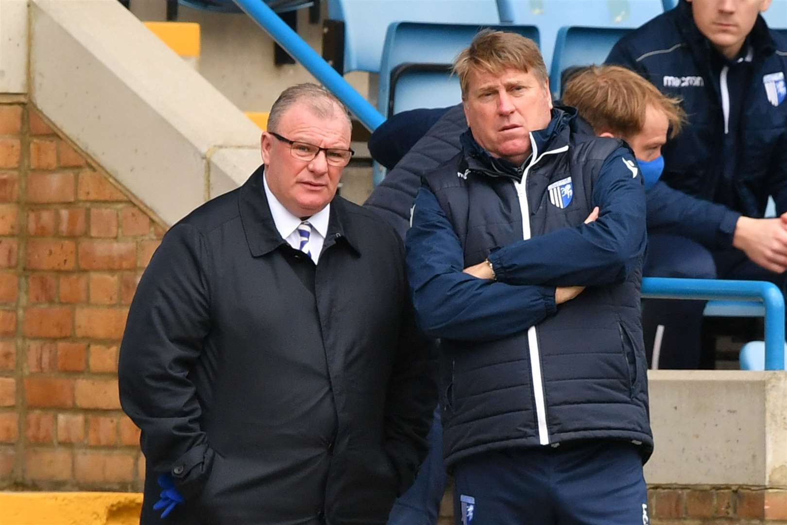 Gillingham manager Steve Evans and assistant Paul Raynor with much to consider after Tuesday's defeat