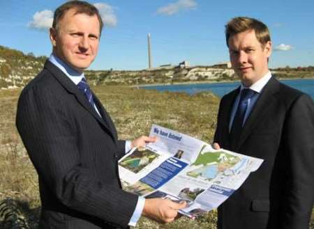 Simon Barrett, property director Cemex UK and Daniel Panormo, principal development surveyor Cemex UK, at the site of the new development at Halling. Picture: LUKE HOLLANDS