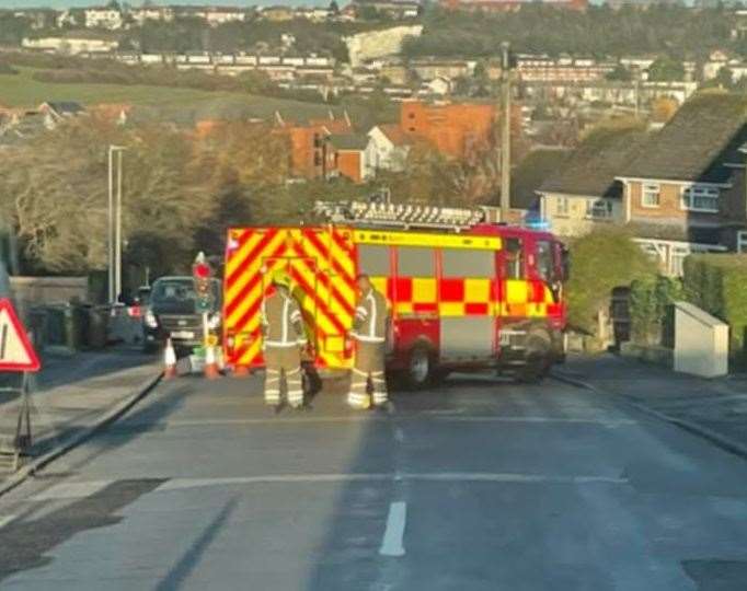 Wayfield Road in Chatham was closed after a car reportedly crashed into a gas container