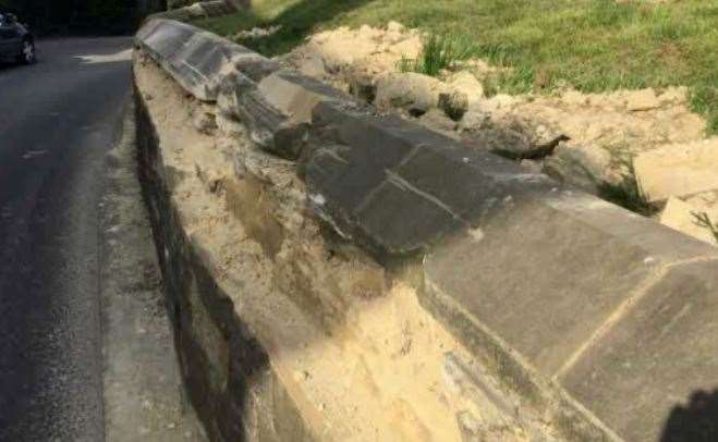 The damage done previously to the churchyard wall at St Mary the Virgin Church