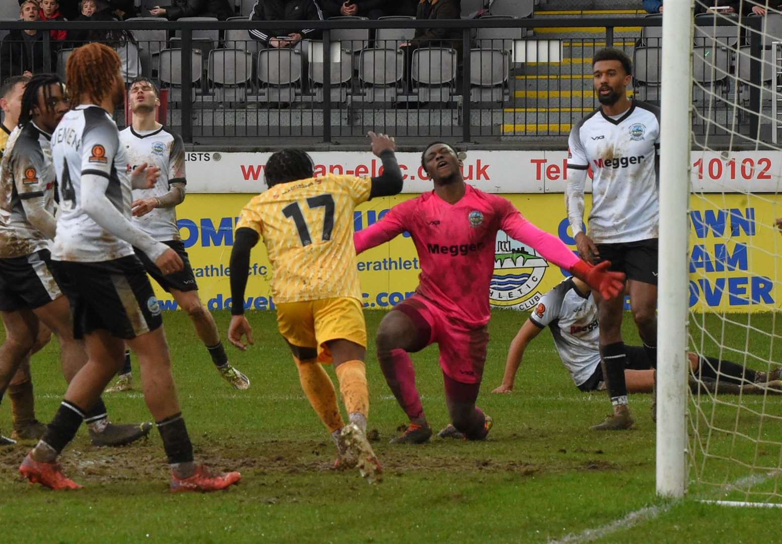 Jephte Tanga wheels away after scoring Maidstone’s winner. Picture: Steve Terrell